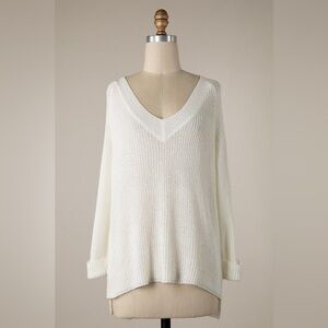 V-Neck Lightweight Knit Sweater - White
